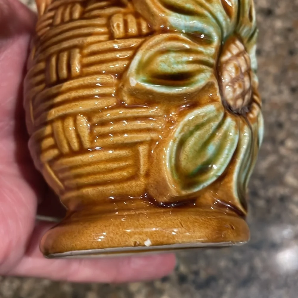 Vintage MCM Basketweave Floral Sealy Quality Japan Mini Vase Toothpick Holder